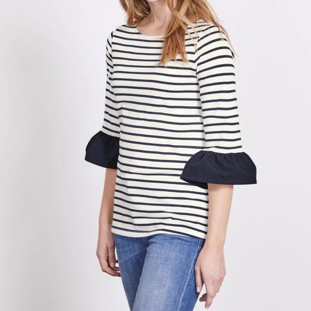 Boden Black and White Striped Long Sleeve Breton Top Size 12